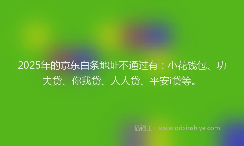 2025年的京东白条地址不通过有：小花钱包、功夫贷、你我贷、人人贷、平安i贷等。