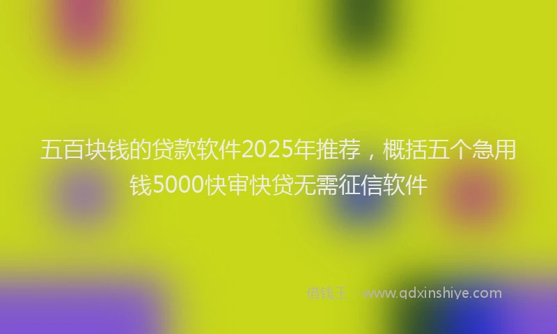 五百块钱的贷款软件2025年推荐，概括五个急用钱5000快审快贷无需征信软件