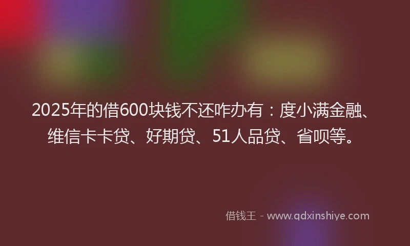 2025年的借600块钱不还咋办有：度小满金融、维信卡卡贷、好期贷、51人品贷、省呗等。
