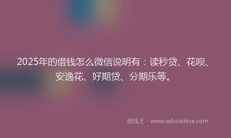 2025年的借钱怎么微信说明有：读秒贷、花呗、安逸花、好期贷、分期乐等。