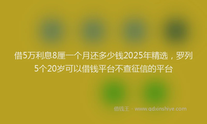 借5万利息8厘一个月还多少钱2025年精选，罗列5个20岁可以借钱平台不查征信的平台