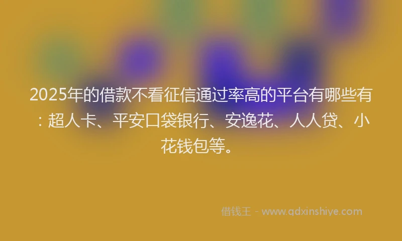 2025年的借款不看征信通过率高的平台有哪些有：超人卡、平安口袋银行、安逸花、人人贷、小花钱包等。