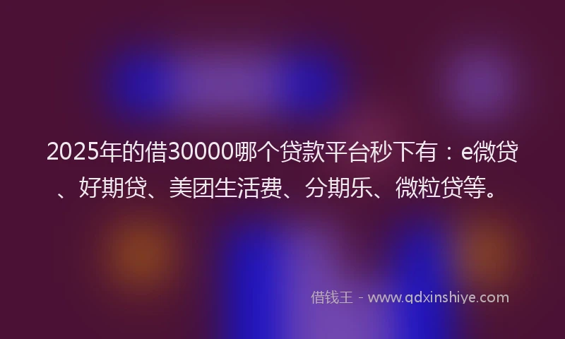 2025年的借30000哪个贷款平台秒下有：e微贷、好期贷、美团生活费、分期乐、微粒贷等。