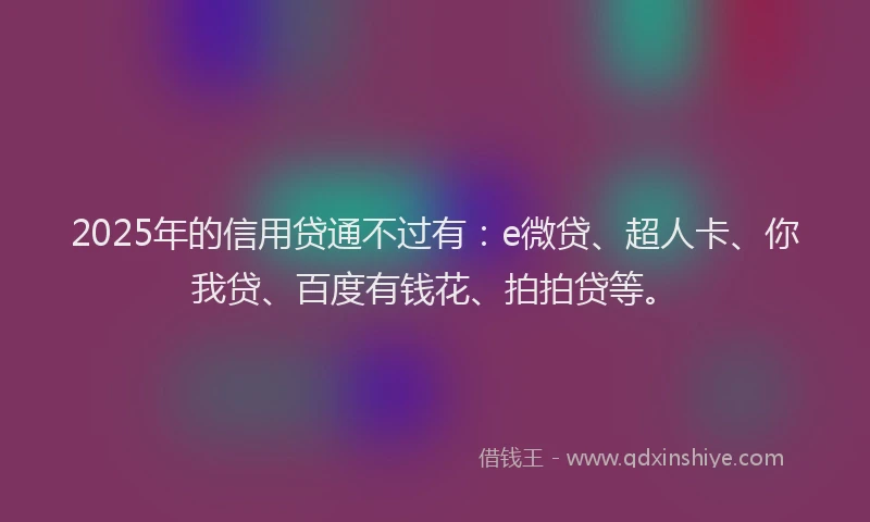 2025年的信用贷通不过有：e微贷、超人卡、你我贷、百度有钱花、拍拍贷等。