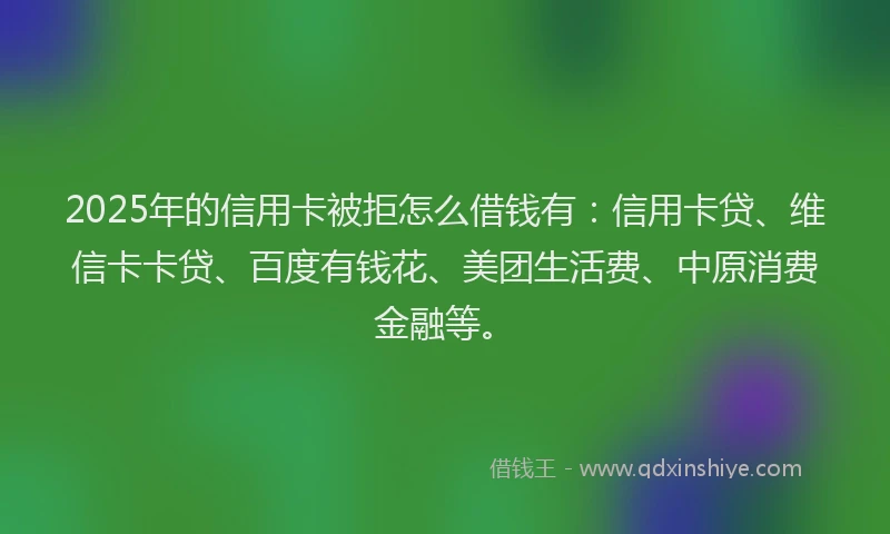 2025年的信用卡被拒怎么借钱有：信用卡贷、维信卡卡贷、百度有钱花、美团生活费、中原消费金融等。