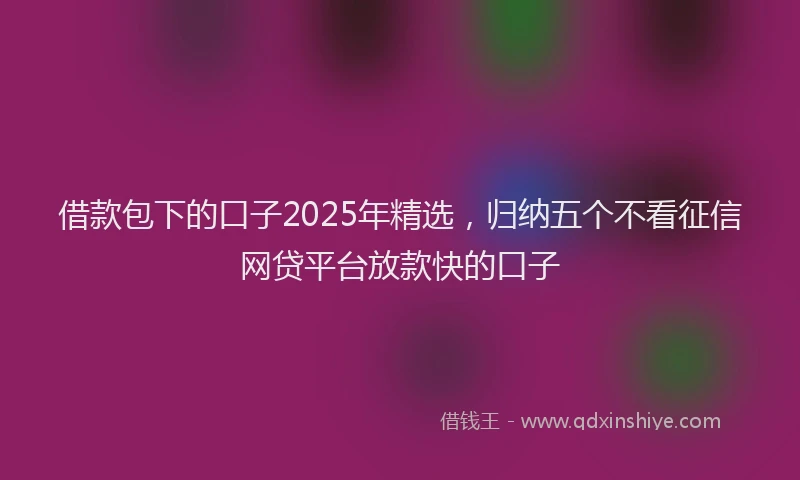 借款包下的口子2025年精选，归纳五个不看征信网贷平台放款快的口子