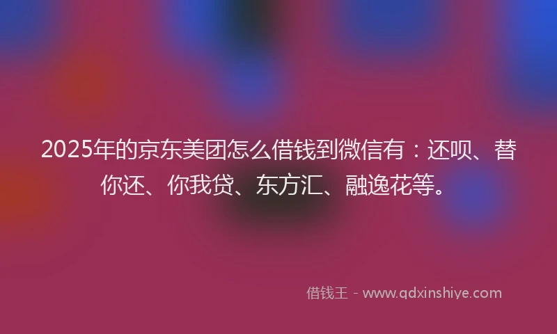 2025年的京东美团怎么借钱到微信有：还呗、替你还、你我贷、东方汇、融逸花等。