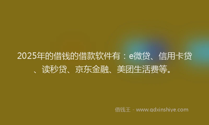 2025年的借钱的借款软件有：e微贷、信用卡贷、读秒贷、京东金融、美团生活费等。