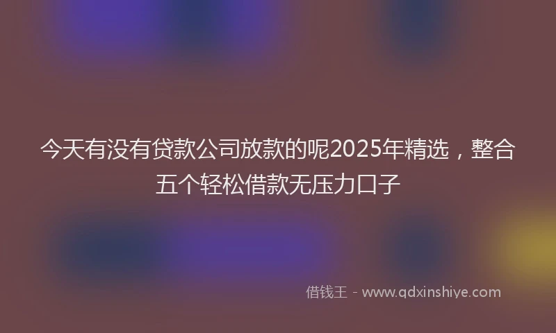 今天有没有贷款公司放款的呢2025年精选，整合五个轻松借款无压力口子