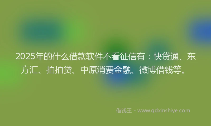 2025年的什么借款软件不看征信有：快贷通、东方汇、拍拍贷、中原消费金融、微博借钱等。