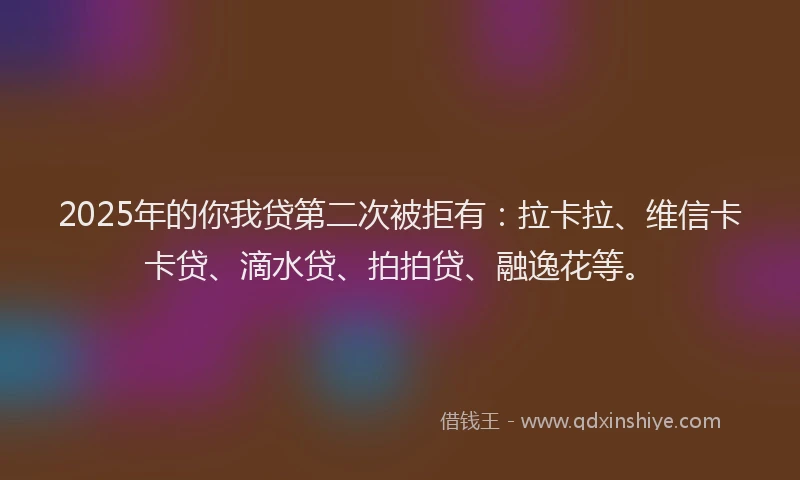 2025年的你我贷第二次被拒有：拉卡拉、维信卡卡贷、滴水贷、拍拍贷、融逸花等。