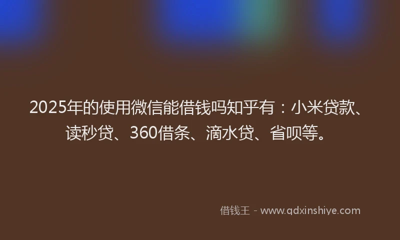 2025年的使用微信能借钱吗知乎有：小米贷款、读秒贷、360借条、滴水贷、省呗等。