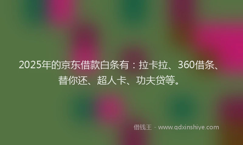 2025年的京东借款白条有：拉卡拉、360借条、替你还、超人卡、功夫贷等。