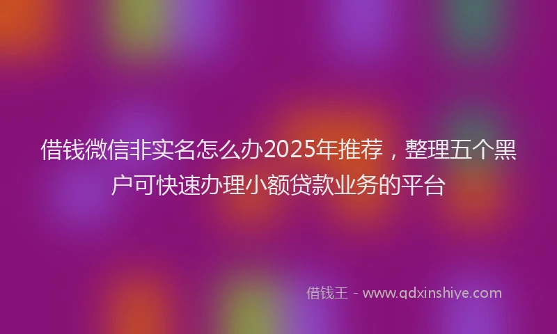 借钱微信非实名怎么办2025年推荐，整理五个黑户可快速办理小额贷款业务的平台