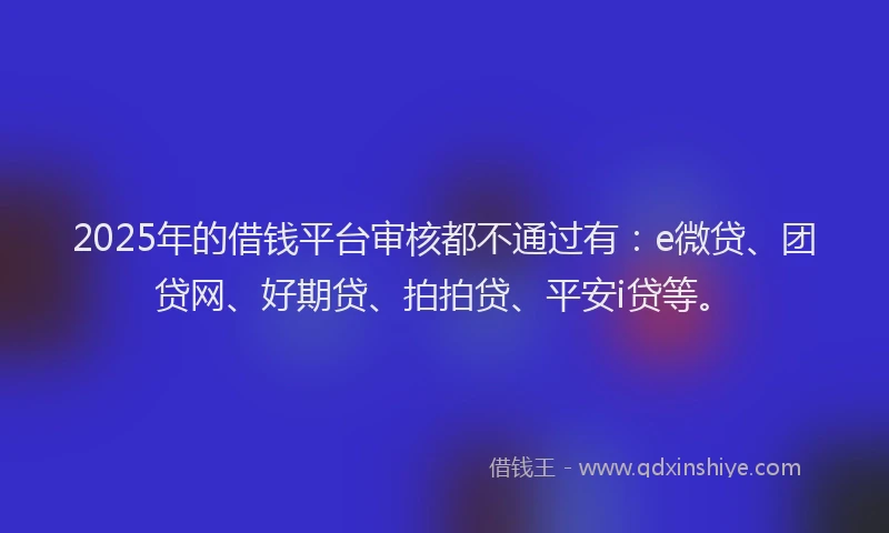 2025年的借钱平台审核都不通过有：e微贷、团贷网、好期贷、拍拍贷、平安i贷等。