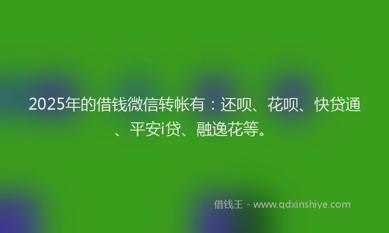 2025年的借钱微信转帐有：还呗、花呗、快贷通、平安i贷、融逸花等。