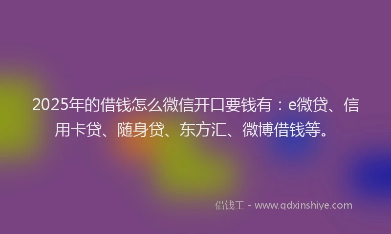 2025年的借钱怎么微信开口要钱有：e微贷、信用卡贷、随身贷、东方汇、微博借钱等。