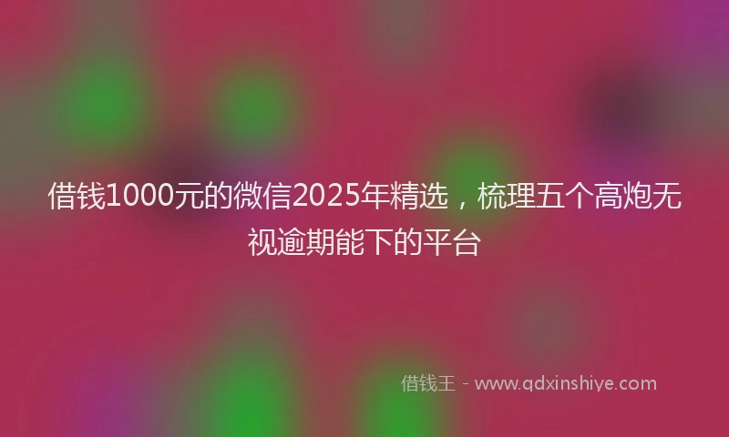 借钱1000元的微信2025年精选，梳理五个高炮无视逾期能下的平台