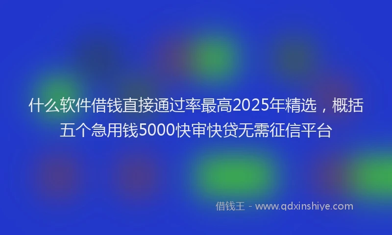 什么软件借钱直接通过率最高2025年精选，概括五个急用钱5000快审快贷无需征信平台