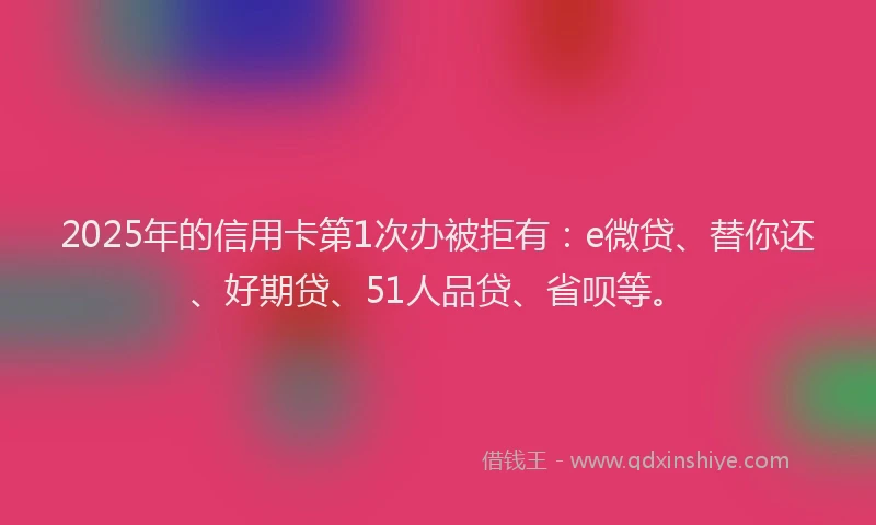 2025年的信用卡第1次办被拒有：e微贷、替你还、好期贷、51人品贷、省呗等。