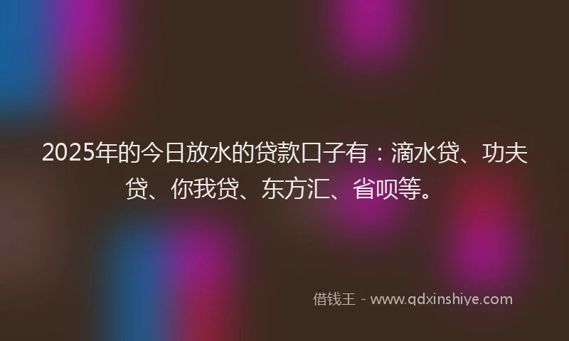 2025年的今日放水的贷款口子有：滴水贷、功夫贷、你我贷、东方汇、省呗等。