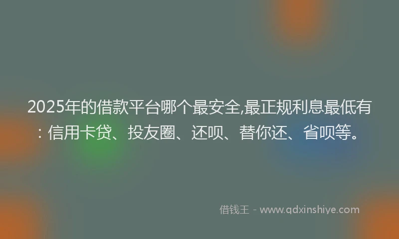 2025年的借款平台哪个最安全,最正规利息最低有：信用卡贷、投友圈、还呗、替你还、省呗等。