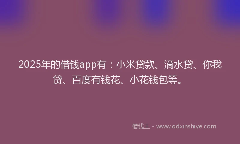2025年的借钱app有：小米贷款、滴水贷、你我贷、百度有钱花、小花钱包等。