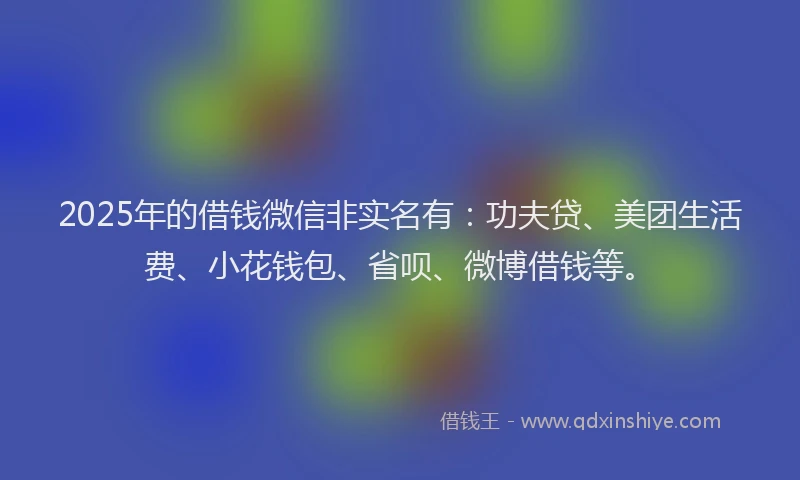 2025年的借钱微信非实名有：功夫贷、美团生活费、小花钱包、省呗、微博借钱等。