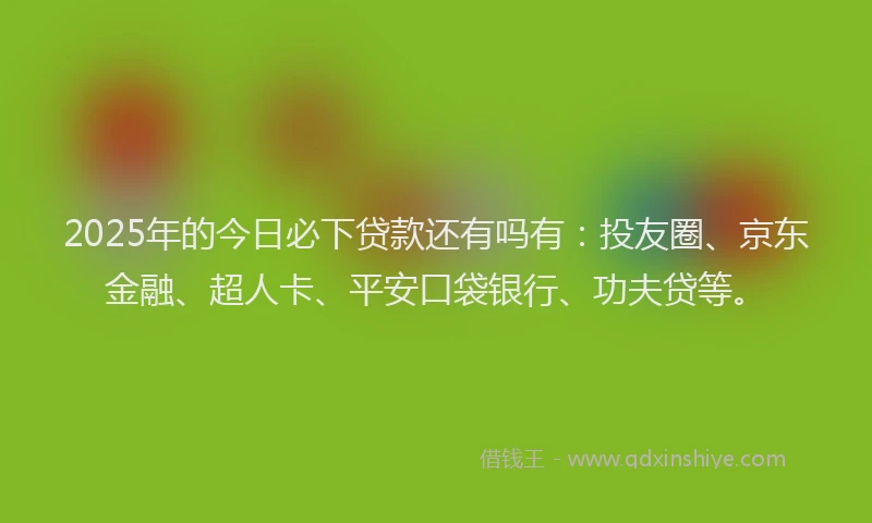 2025年的今日必下贷款还有吗有：投友圈、京东金融、超人卡、平安口袋银行、功夫贷等。