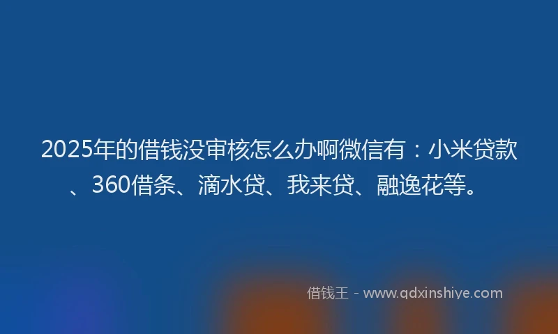 2025年的借钱没审核怎么办啊微信有：小米贷款、360借条、滴水贷、我来贷、融逸花等。