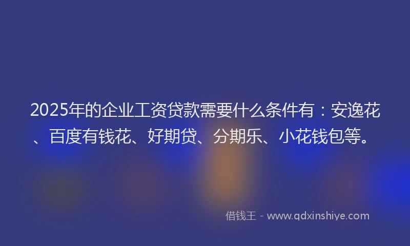 2025年的企业工资贷款需要什么条件有：安逸花、百度有钱花、好期贷、分期乐、小花钱包等。