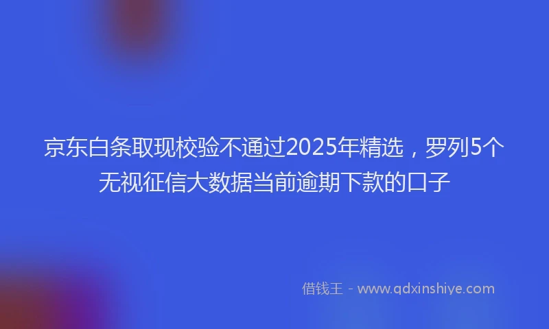 京东白条取现校验不通过2025年精选，罗列5个无视征信大数据当前逾期下款的口子