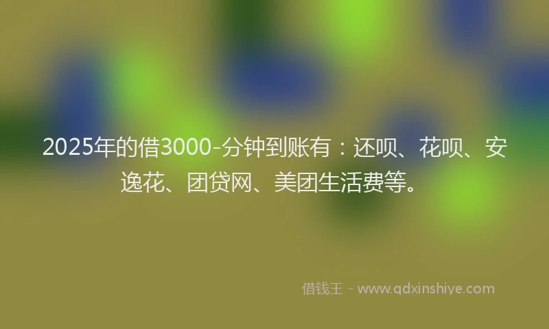 2025年的借3000-分钟到账有：还呗、花呗、安逸花、团贷网、美团生活费等。