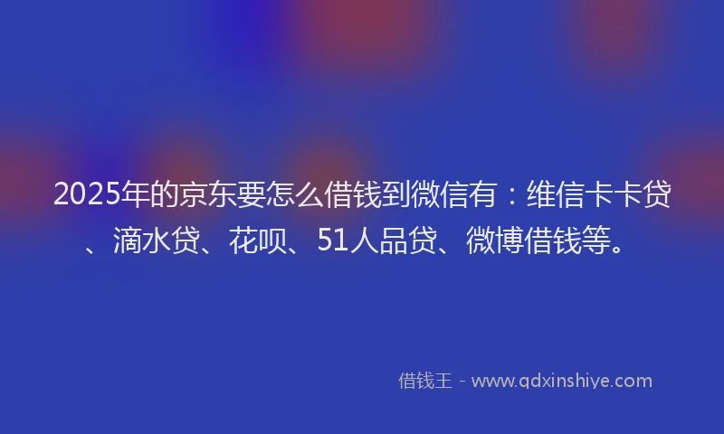 2025年的京东要怎么借钱到微信有：维信卡卡贷、滴水贷、花呗、51人品贷、微博借钱等。