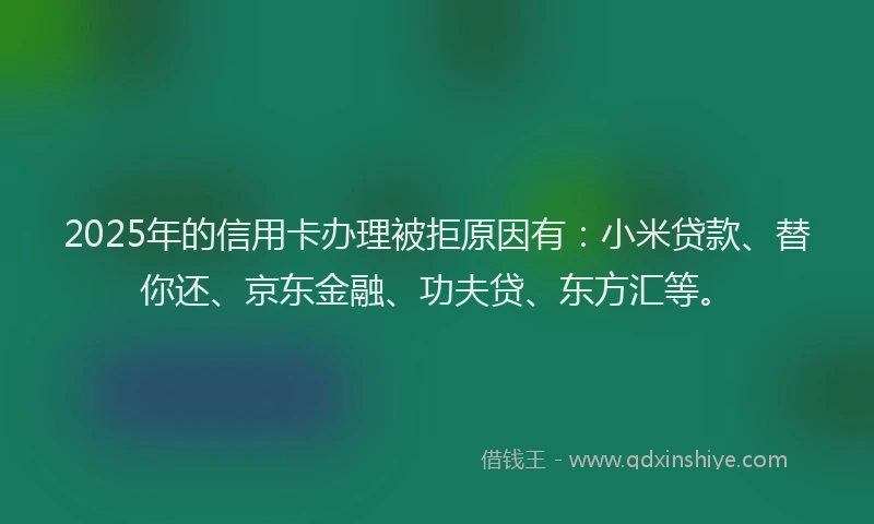 2025年的信用卡办理被拒原因有：小米贷款、替你还、京东金融、功夫贷、东方汇等。