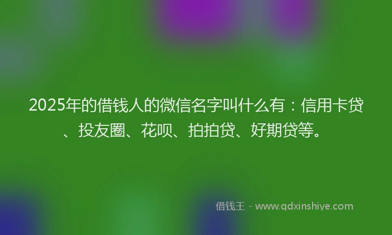 2025年的借钱人的微信名字叫什么有：信用卡贷、投友圈、花呗、拍拍贷、好期贷等。