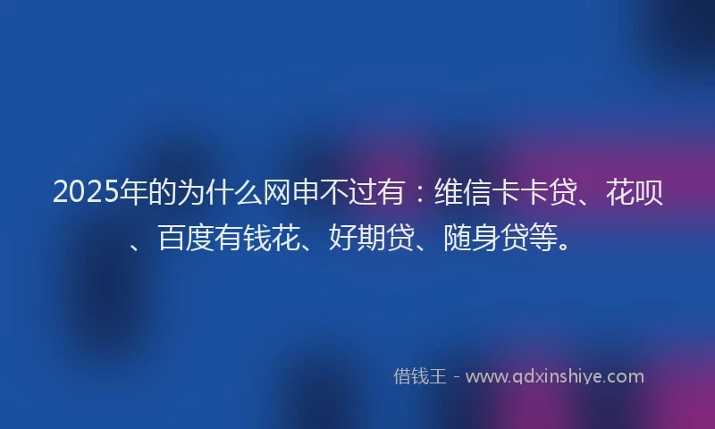 2025年的为什么网申不过有：维信卡卡贷、花呗、百度有钱花、好期贷、随身贷等。