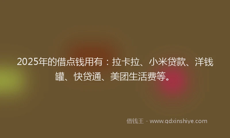 2025年的借点钱用有：拉卡拉、小米贷款、洋钱罐、快贷通、美团生活费等。