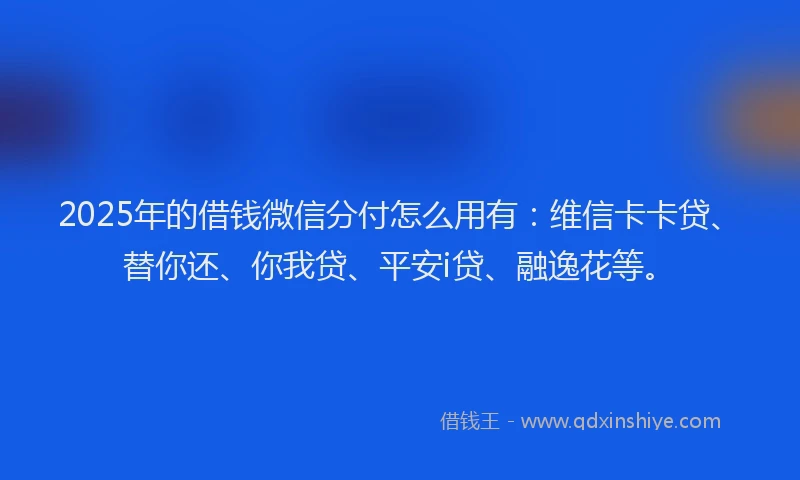 2025年的借钱微信分付怎么用有：维信卡卡贷、替你还、你我贷、平安i贷、融逸花等。