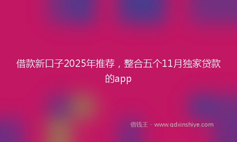 借款新口子2025年推荐，整合五个11月独家贷款的app