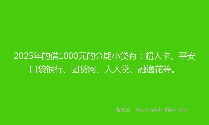 2025年的借1000元的分期小贷有：超人卡、平安口袋银行、团贷网、人人贷、融逸花等。