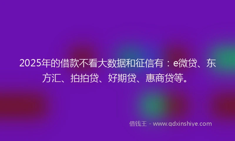 2025年的借款不看大数据和征信有：e微贷、东方汇、拍拍贷、好期贷、惠商贷等。