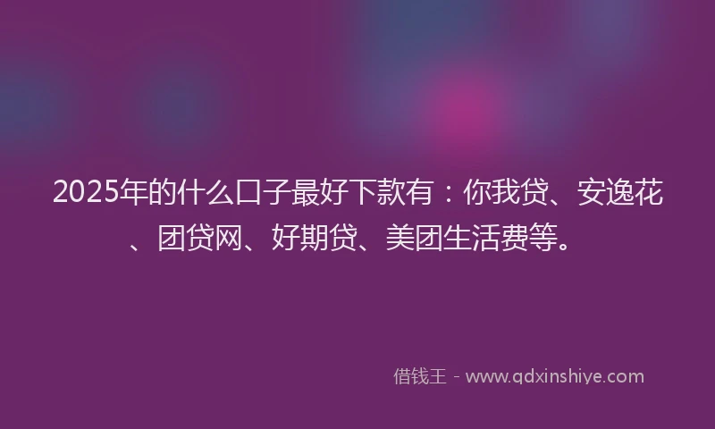 2025年的什么口子最好下款有：你我贷、安逸花、团贷网、好期贷、美团生活费等。