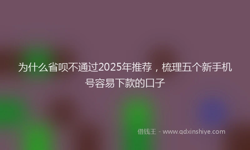 为什么省呗不通过2025年推荐，梳理五个新手机号容易下款的口子