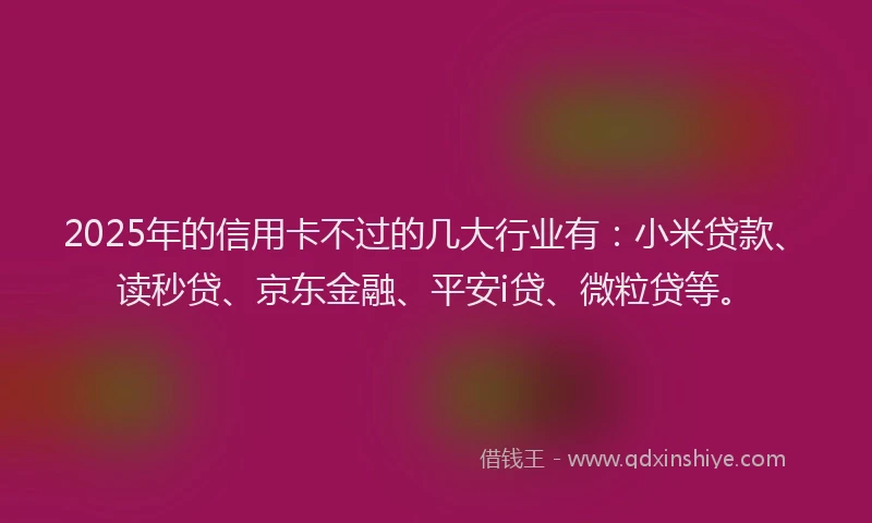 2025年的信用卡不过的几大行业有：小米贷款、读秒贷、京东金融、平安i贷、微粒贷等。