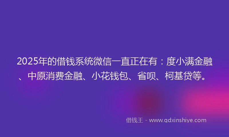 2025年的借钱系统微信一直正在有：度小满金融、中原消费金融、小花钱包、省呗、柯基贷等。