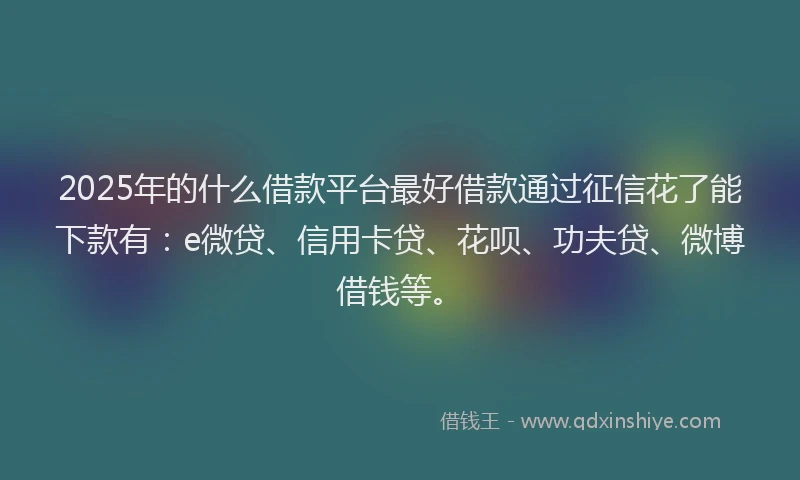 2025年的什么借款平台最好借款通过征信花了能下款有：e微贷、信用卡贷、花呗、功夫贷、微博借钱等。