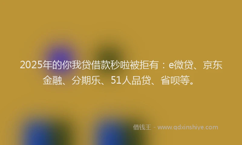2025年的你我贷借款秒啦被拒有：e微贷、京东金融、分期乐、51人品贷、省呗等。