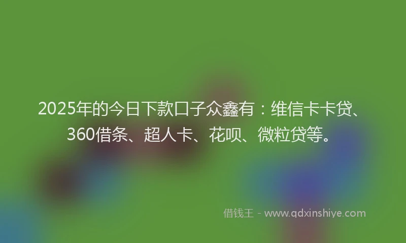 2025年的今日下款口子众鑫有：维信卡卡贷、360借条、超人卡、花呗、微粒贷等。