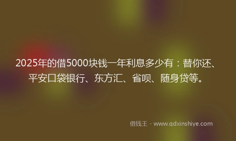 2025年的借5000块钱一年利息多少有：替你还、平安口袋银行、东方汇、省呗、随身贷等。